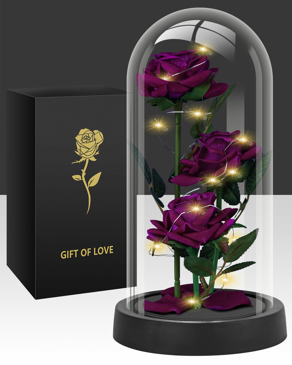 Glass Rose Mothers Day Flower Gifts for Mom from Daughter Son, Birthday Gifts for Women Mom Wife Girlfriend, Handmade Glass Roses Flowers Womens Gifts for, Anniversary, Womens Day, Mothers Day(Purple）