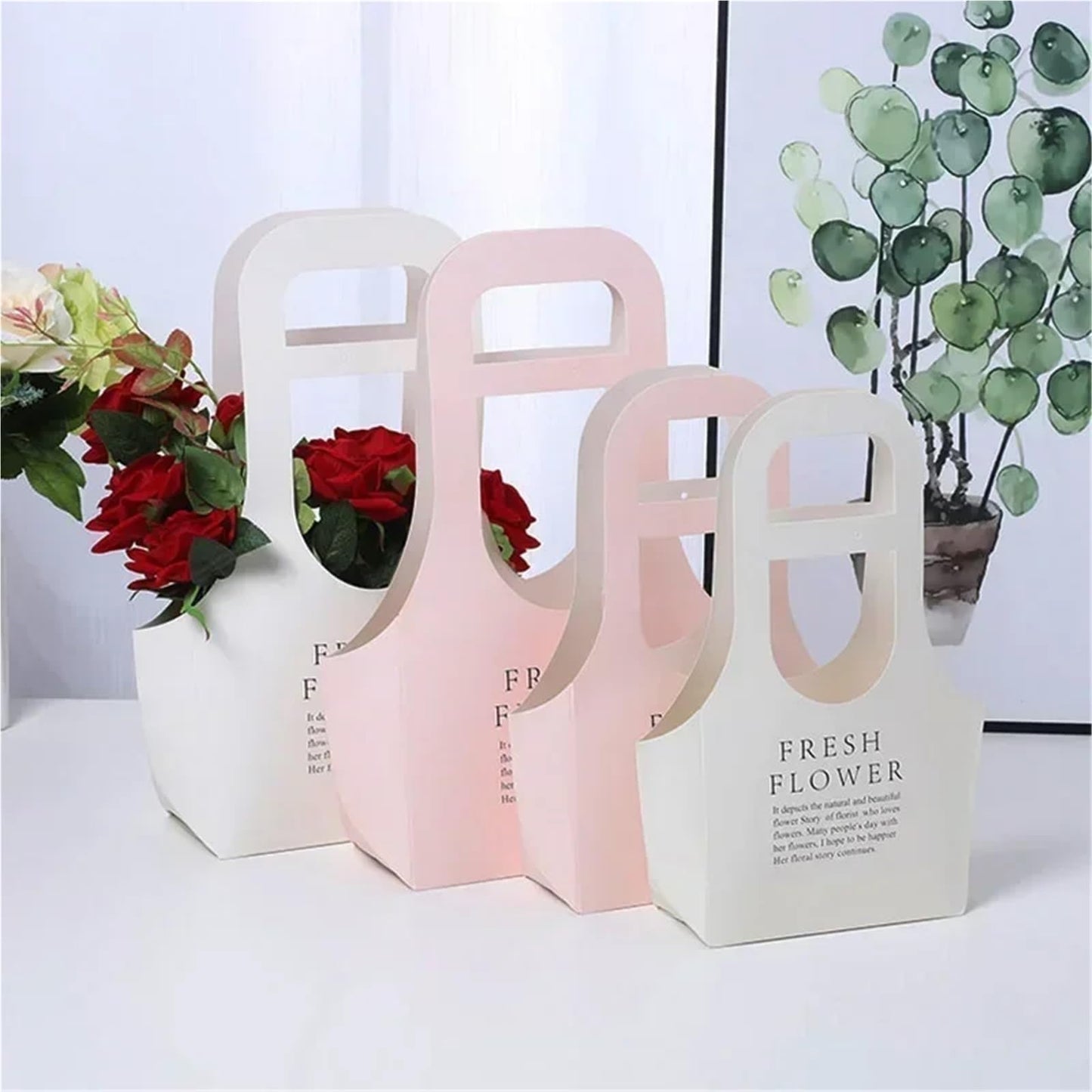 Nikeg Kraft Paper Flower Gift Bags 10Pcs Packaging Flower Boxs Rose Wrapping Handheld Waterproof Kraft Paper Bag Arrangement Valentine'S Day Wedding Decoration Gift(PINK,L 22 x10 x40cm)
