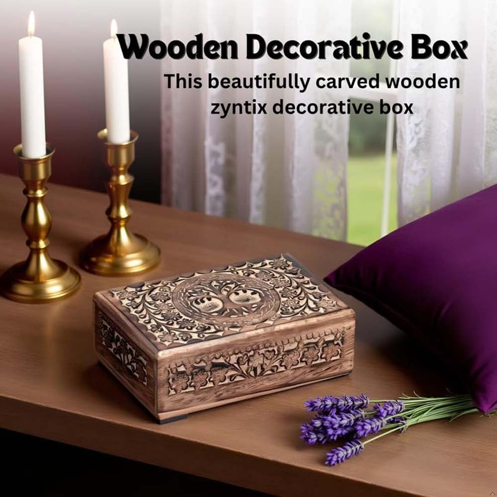 ZYNTIX Wooden Jewelery Box Decorative Box with Life of Tree Carving - Antique Design for Sister Birthday Gifts, Jewelry Organizer Gifts For Women Birthday Unique, wooden Handmade love Gift (Antique)