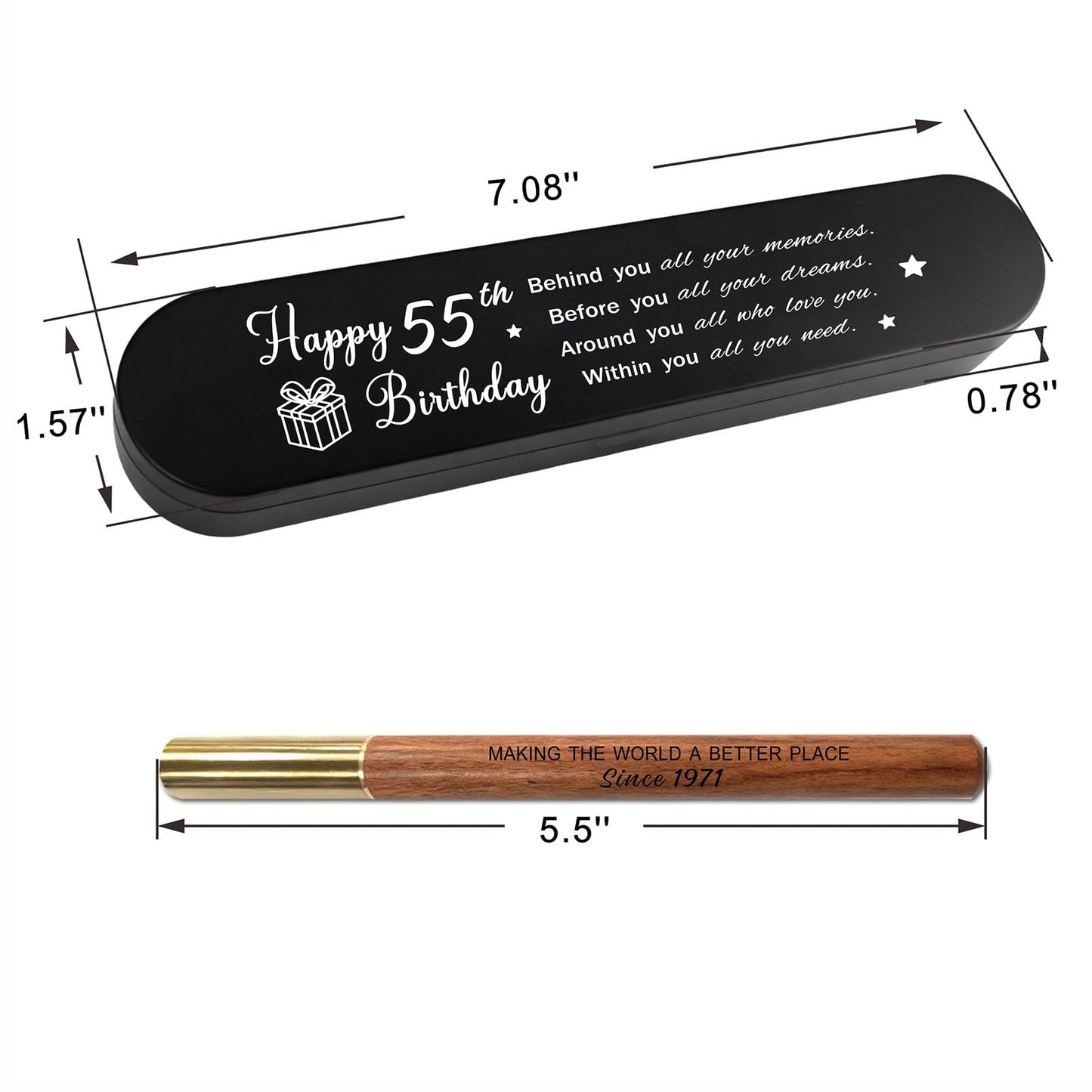 iyaone 55th Birthday Gift for 1971 Born - Engraved Wooden Gel Pen & Keepsake Box Set, Premium 55 Year Old Gift for Men & Women, 55 Birthday Present