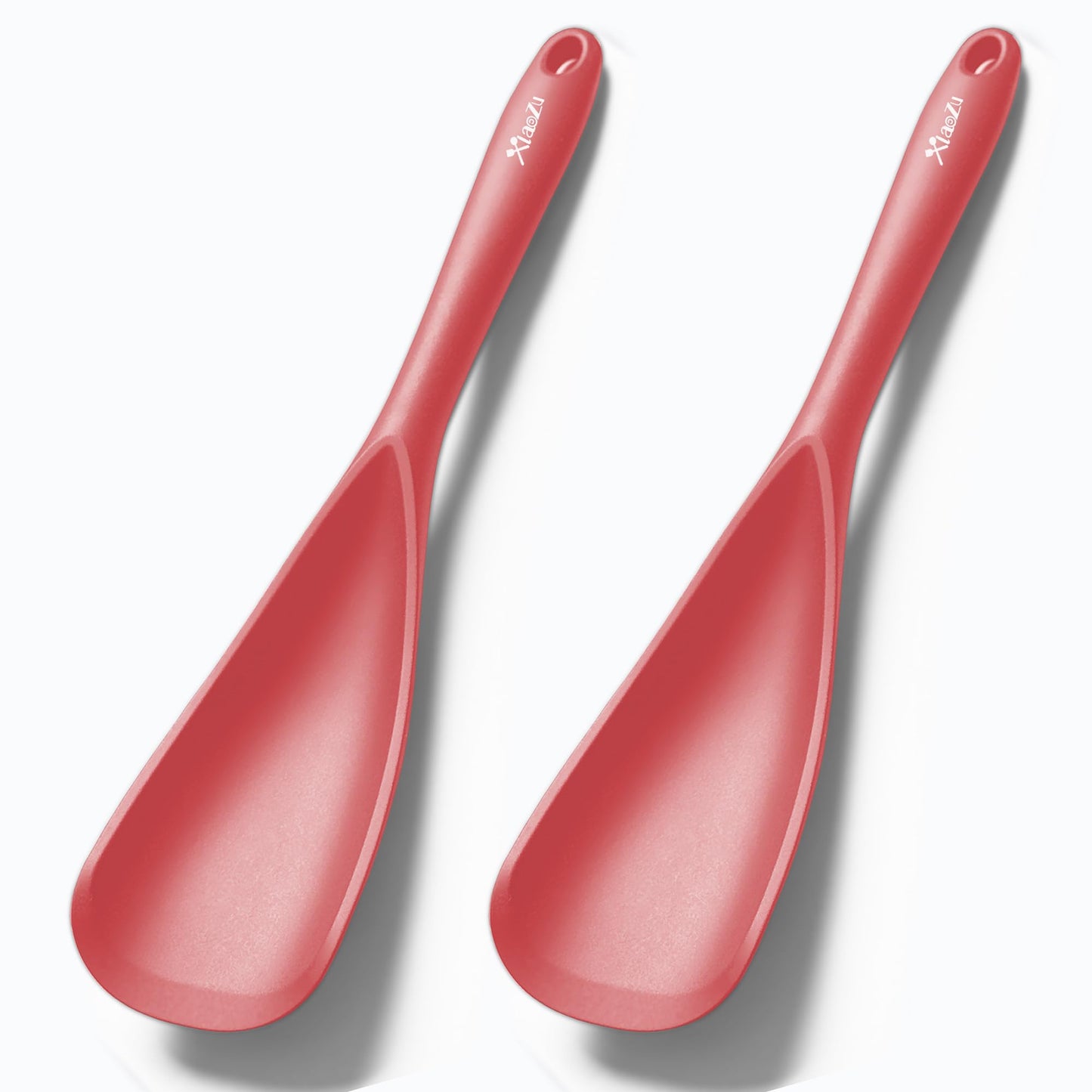 Silicone Spatula Spoon, Great for Both Cooking and Serving Durable BPA-Free Matte Black Silicone, Seamless Design, Safe for Nonstick Cooking Surfaces, 2-Pcs, Red