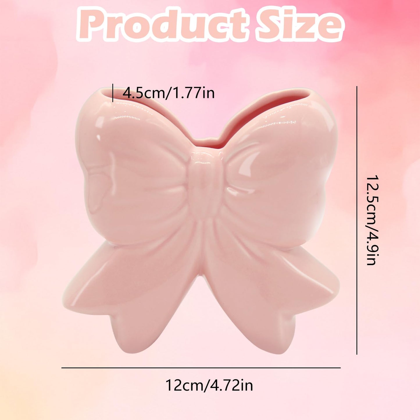 Coquette Vase Bow Ceramic Pen Holder Makeup Brush Holder, Contemporary Design Decorative Women Gifts for Home Office Shelf Table Living Room Classic Pink
