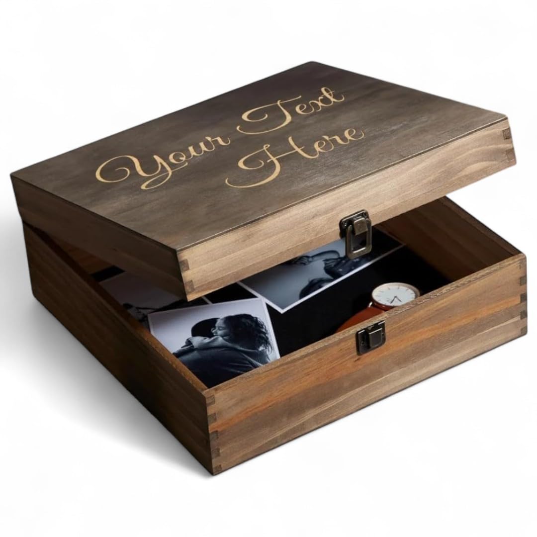 ENGRAVE MY MEMORIES Personalized Wooden Keepsake Box - Custom Memory Box for Photos Jewelry Letters Rustic Memento Storage Box for Wedding, Anniversary, Birthday, Graduation & Retirement Gifts