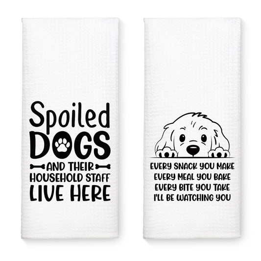 WUUCK00 2pcs Spoiled Dogs Live Here Funny Kitchen Towel, Cute Dog Mom Kitchen Decor Dish Tea Hand Towel, Housewarming Gifts for Pet Lover Dog Owners, Christmas New Puppy Gifts for Family Friend