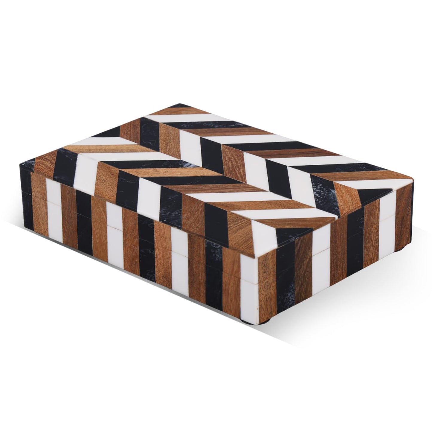 Handicrafts Home Decorative Storage Box with Lid Wooden Remote Control Box Remote Holder for Living Room Coffee Table – Natural Wood Resin Inlay Marquet Cosmo Collection- 8x5x2