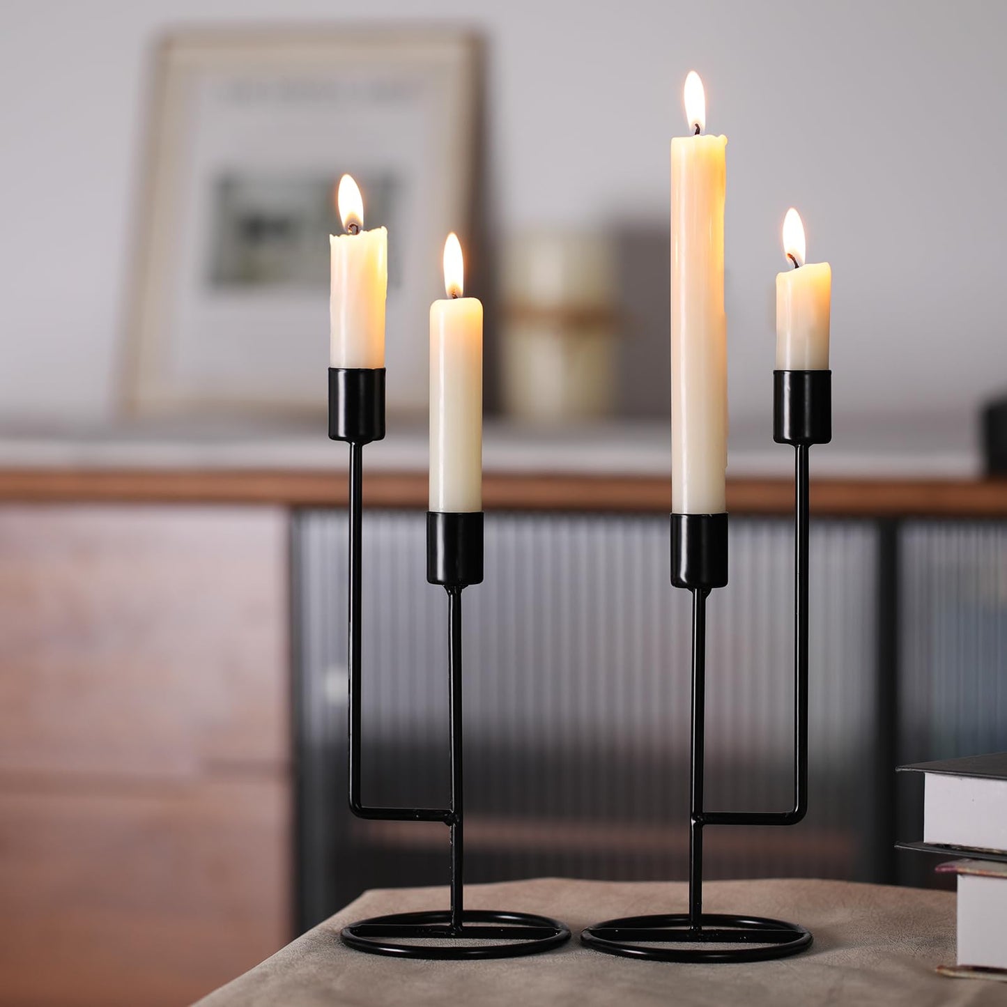 HAVITI Double-Headed Candle Holder, Black Tall Candlestick Holder, Set of 2 Taper Candle Holders for Halloween Christmas Wedding Centerpiece Dining Fireplace Mantle Home Decor