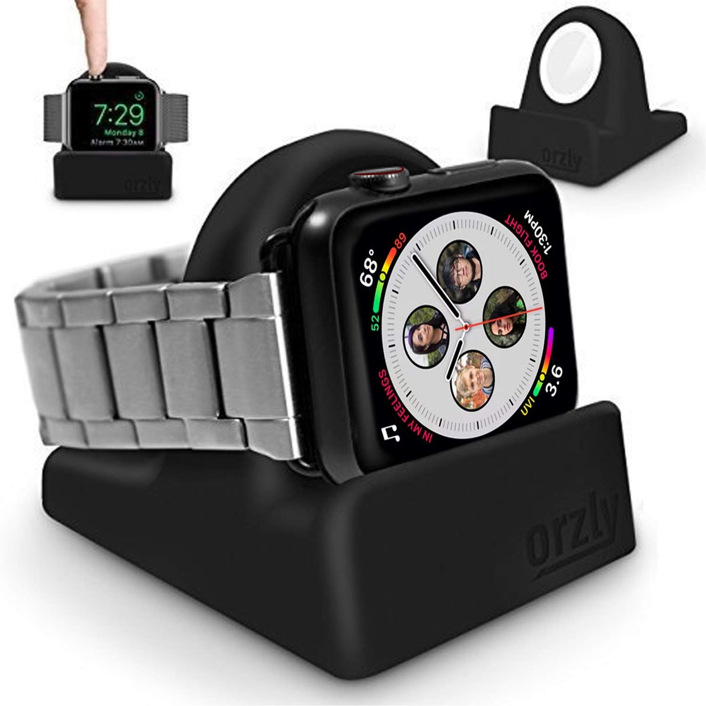 Orzly Elegant Apple Watch Charger Stand Apple Watch for All Series Ultra 49mm 2025 Series 10 46/42mm 9/8/7 45/ 41mm SE2/SE/6/5/4 44/40mm 3/2/1 42/38mm Durable TPU - Gift Boxed - Black