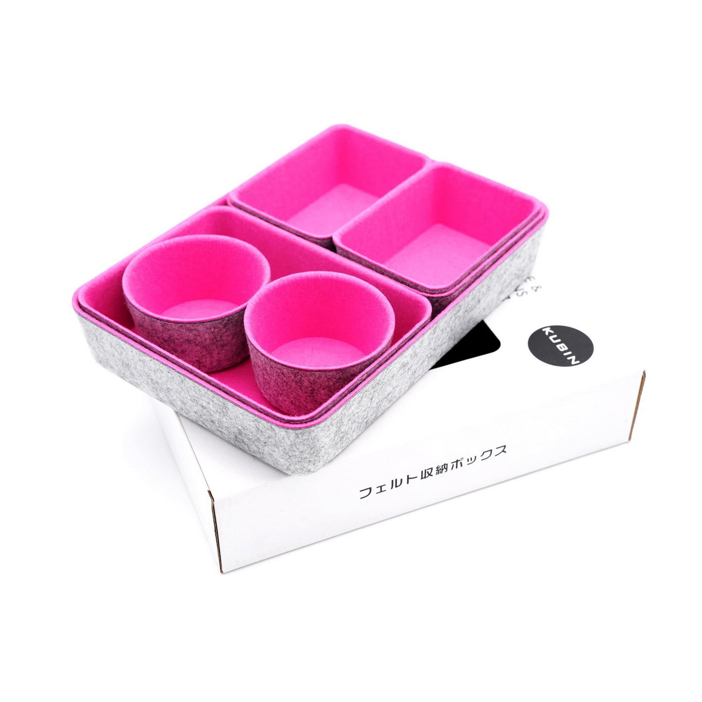 Welaxy Drawer organizers bins felt trays desk storage dividers small round organizing box for office supplies closet cabinet makeup holder 7-piece (Hot pink)