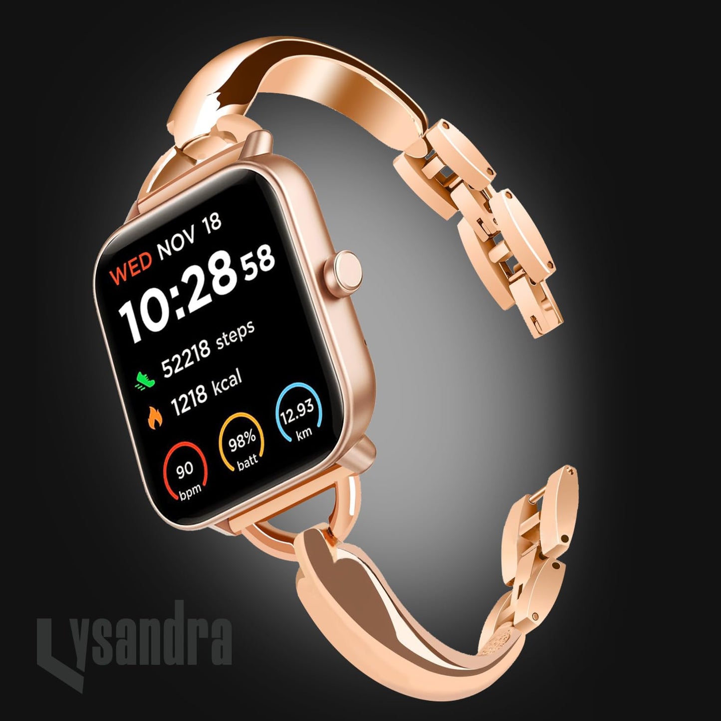 IDW13,IDW16,IDW19,IDW17 Smartwatch Bands, LYSANDRA stainless steel Shiny Fancy Wristband, Stylish Replacement Slim Strap Compatible for IDW13 Watch/Woneligo W3/IDW16 Watch/IDW19 Watch/22mm lug watch (Rosegold)