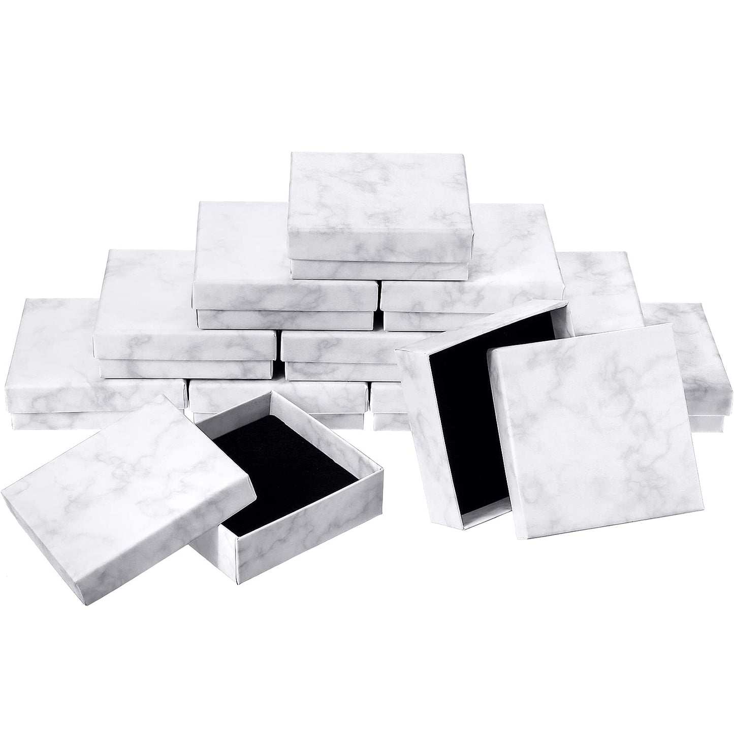 Pajean 12 Pcs Marble Jewelry Gift Boxes for Bracelet Cardboard Bracelet Box 3.54 x 3.54 x 1.18 Inch Small Cotton Filled Velvet Jewelry Gift Case, Marble White