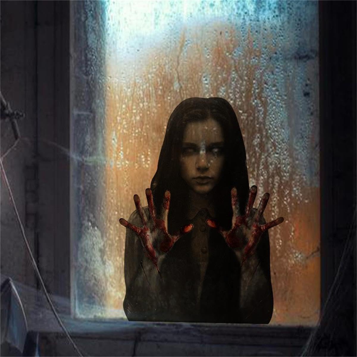 Yeysynana Halloween Party Window Decorations, Scary Female Ghos Static Halloween Window Clings Stickers Decor for Glass Windows Door Home Indoor Outdoor Party Supply