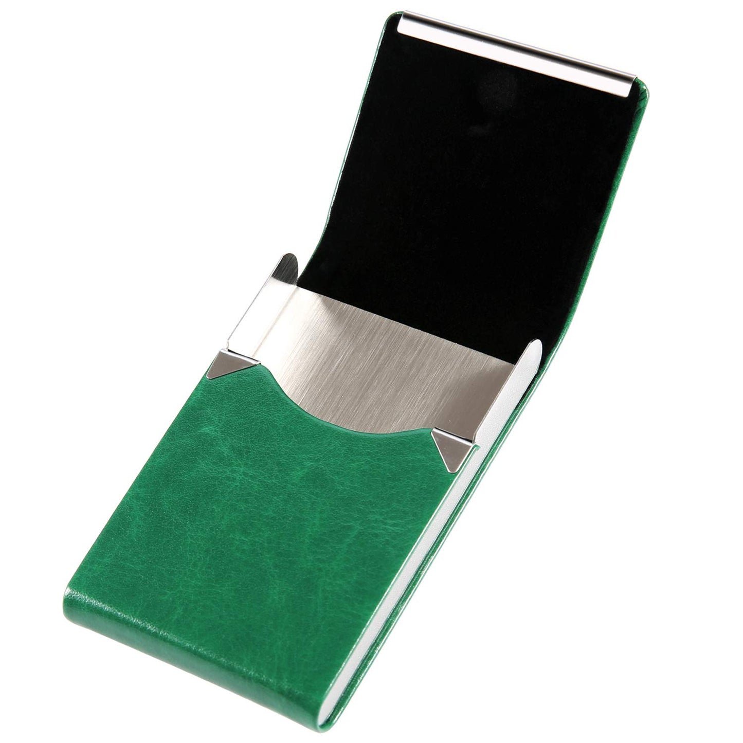 JuneLsy Business Card Holder Case - Professional PU Leather Metal Name Card Holder Pocket Business Card Carrier for Men & Women with Magnetic Shut (S-Dark green)