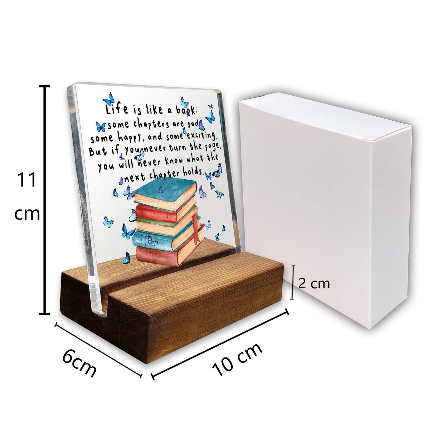 vizuzi Book Quote Home Office Desk Decor Sign Inspirational Book Lover Gift Butterfly Acrylic With Wooden Stand Sign for Book Lover Cowoker Sister Women Friends Gift