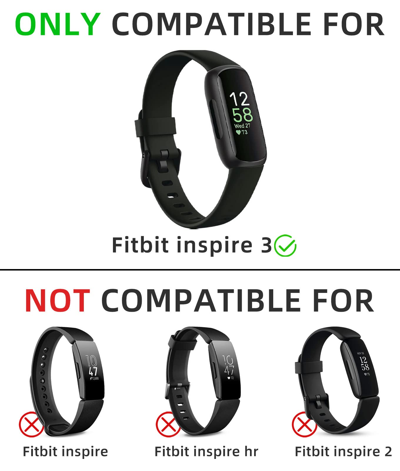 Odbeai Compatible with Fitbit Inspire 3 Bands for Women Men, Sport Wristband Replacement Soft Silicone Straps for Inspire 3 Fitness Tracker Women & Men(4 Pack,Large)