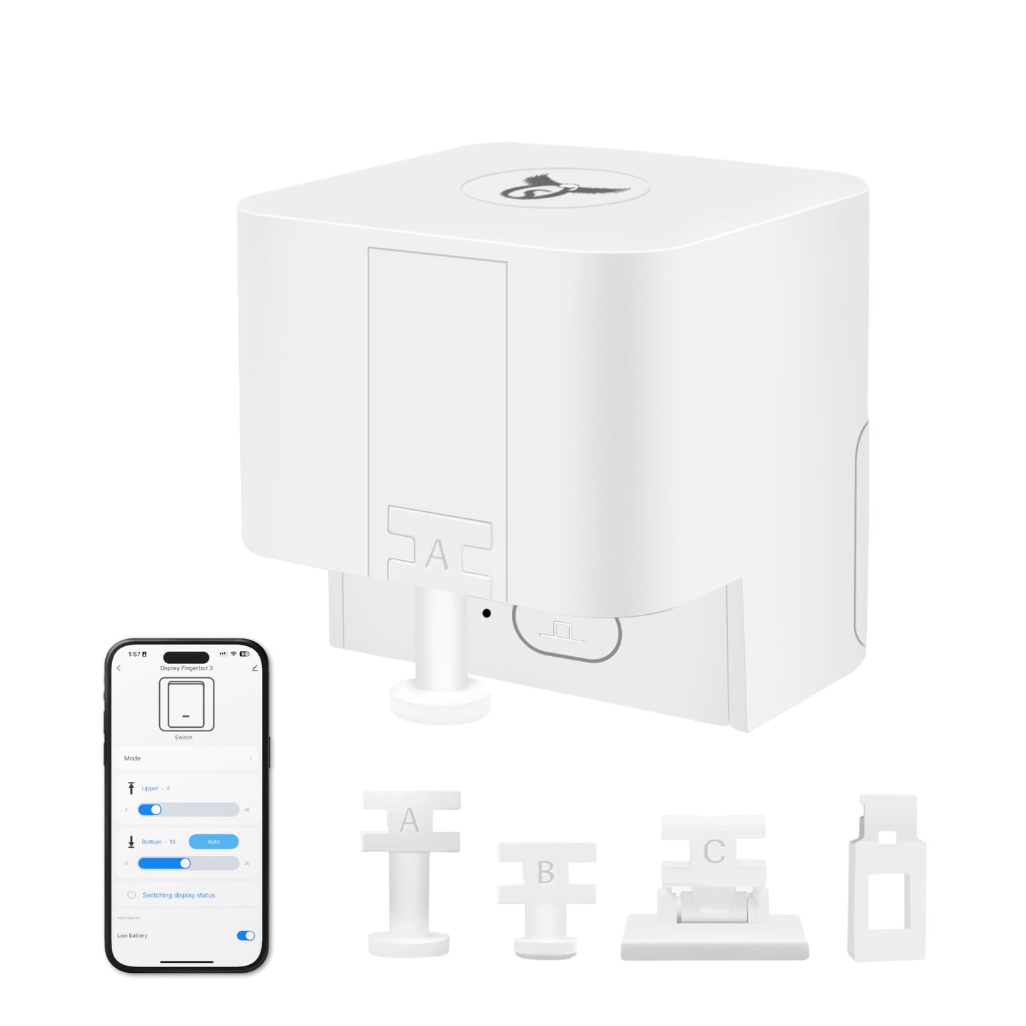 Osprey.Life Smart Fingerbot Button Pusher (Bluetooth) – No Wiring, Supports Button/Rocker/Toggle Switch, App & Timer Control, Add Gateway for Alexa & Google, White