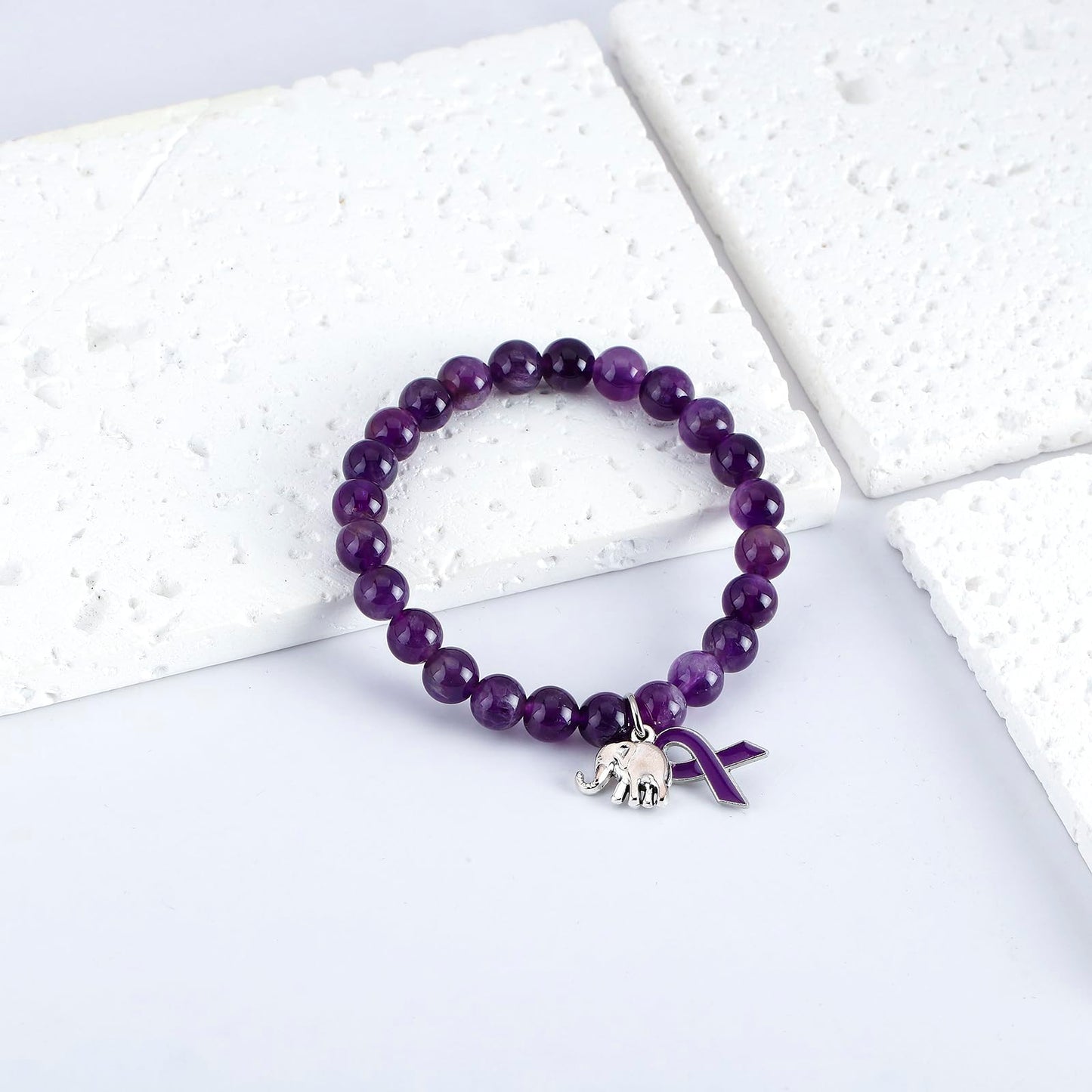 ARHTF Elephant Alzheimers Awareness Bracelet Purple Ribbon Support Alzheimers Family Gifts For Dementia Support (Purple Alzheimers bracelet)