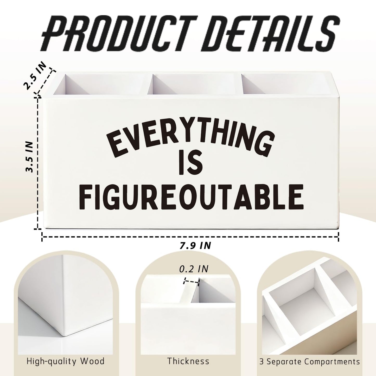 SkyCozy Inspirational Everything Is Figureoutable Pen Pencil Holder for Desk, Inspirational Gifts for Women Men, Motivational Wooden Box Sign Decorations for Home Office Workplace Desk Tabletop