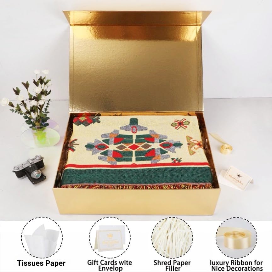 UoeRing 1 Extra Large Gold Gift Box 20x16x7 inch Luxury Gift Box for Presents with Magnetic Closure Lid Collapsible,Birthday,Christmas,Contains Card, Ribbon,Tissue Paper,Shredded Paper Filler