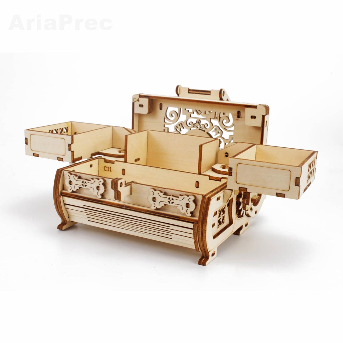 3D Wooden Mechanical Jewellery Box Puzzle - Antique Treasure Box with Exquisite Floral Carvings & Unique Mechanisms - DIY Decorative Gift for Puzzle Lovers