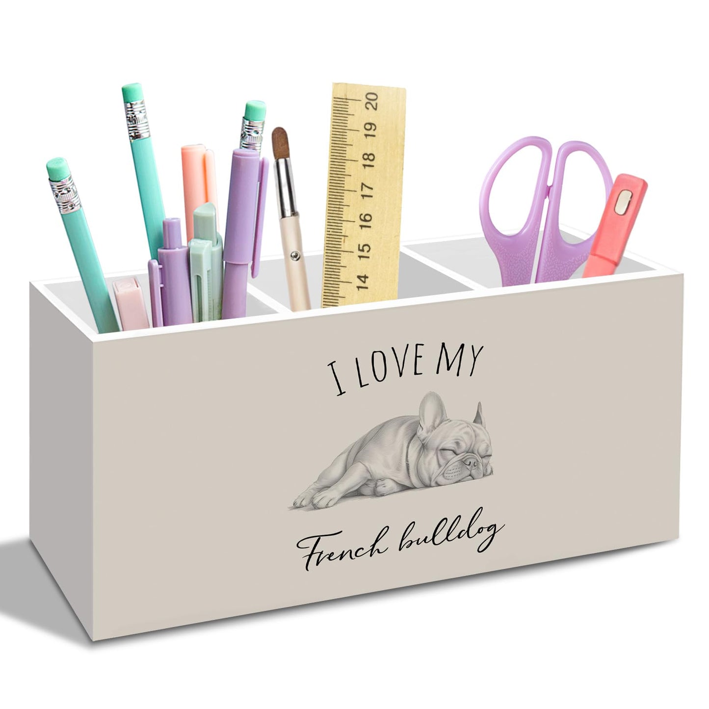 nvucamd Frenchie French Bulldog Gifts Pen Pencil Holder for Women Desk, I Love My French Bulldog Office Desk Accessories, Dog Lovers Gifts Pen Holders Organizer for Bathroom Classroom
