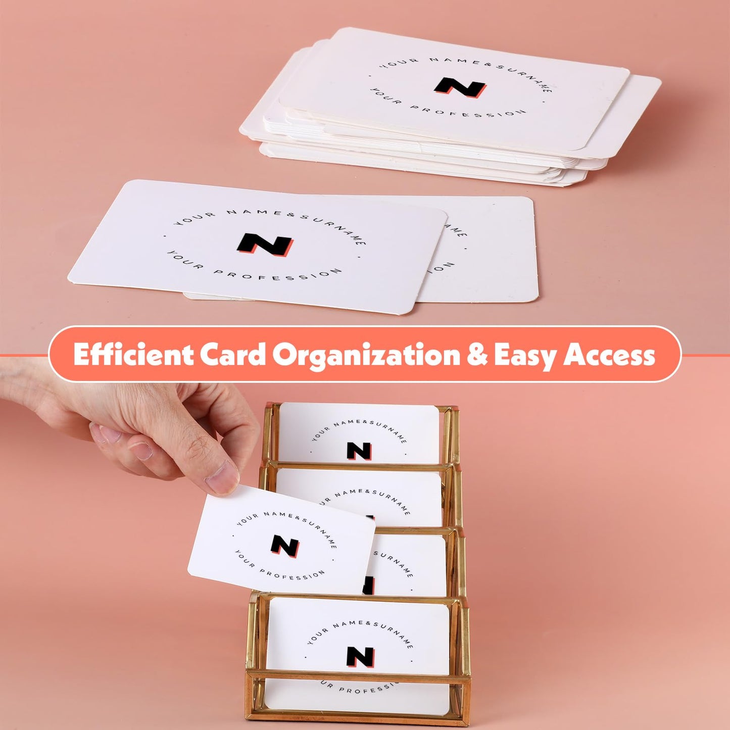 AojSup 4 Slots Glass Business Card Stands for Display, Desktop Business Card Holder with Gold Metal Frame, Clear Name Cards Organizer for Office, Exhibition, and Meetings (4.13" L x 5.9" W x 4.72" H)