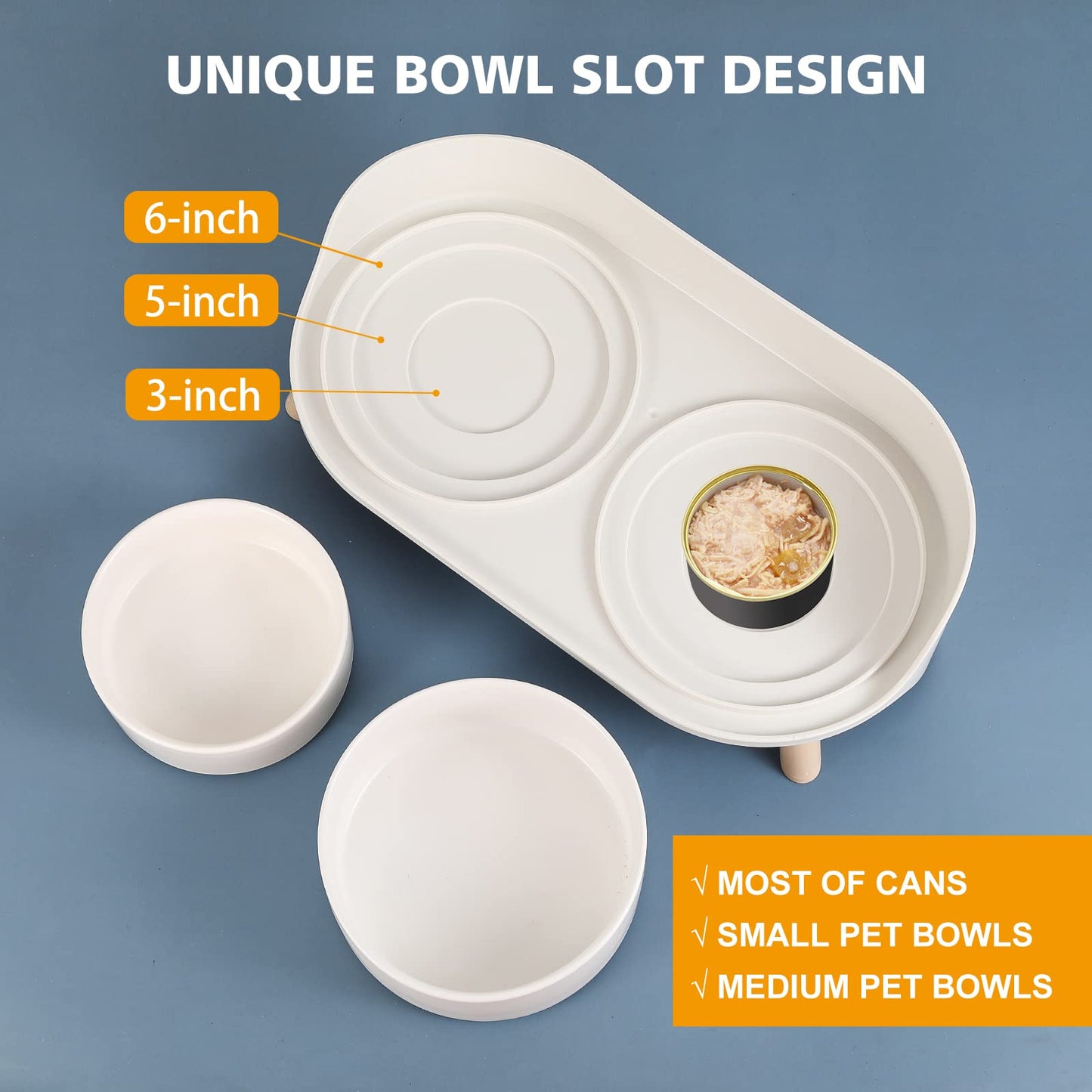 Elevated Ceramic Dog Bowl Set - Double Dog Feeding Bowls with Stand Splash Proof - Raised Dishes for Food and Water - Ideal for Small to Medium Dogs - 2 x 850 ml - 28.74 oz - White