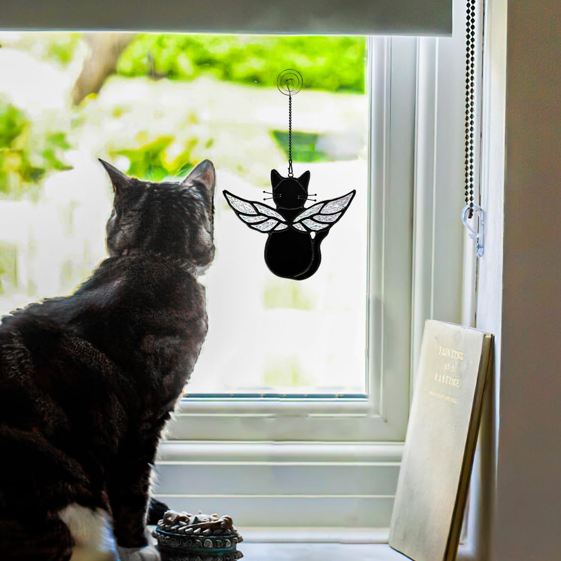 HAOSUM Black Angel Cat Memorial Gifts for Cat Lover,Stained Glass Window Hanging,Angel Wing Black Cats Suncatcher Decor,Cats Death Sympathy Gifts for Women,Daughter,Mothers Day,Christmas