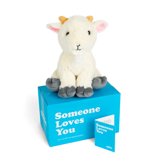 SendAFriend Gus the Goat Stuffed Animal Care Package, Someone Loves You Box, Great Gift For Any Reason (Love You Notecard)