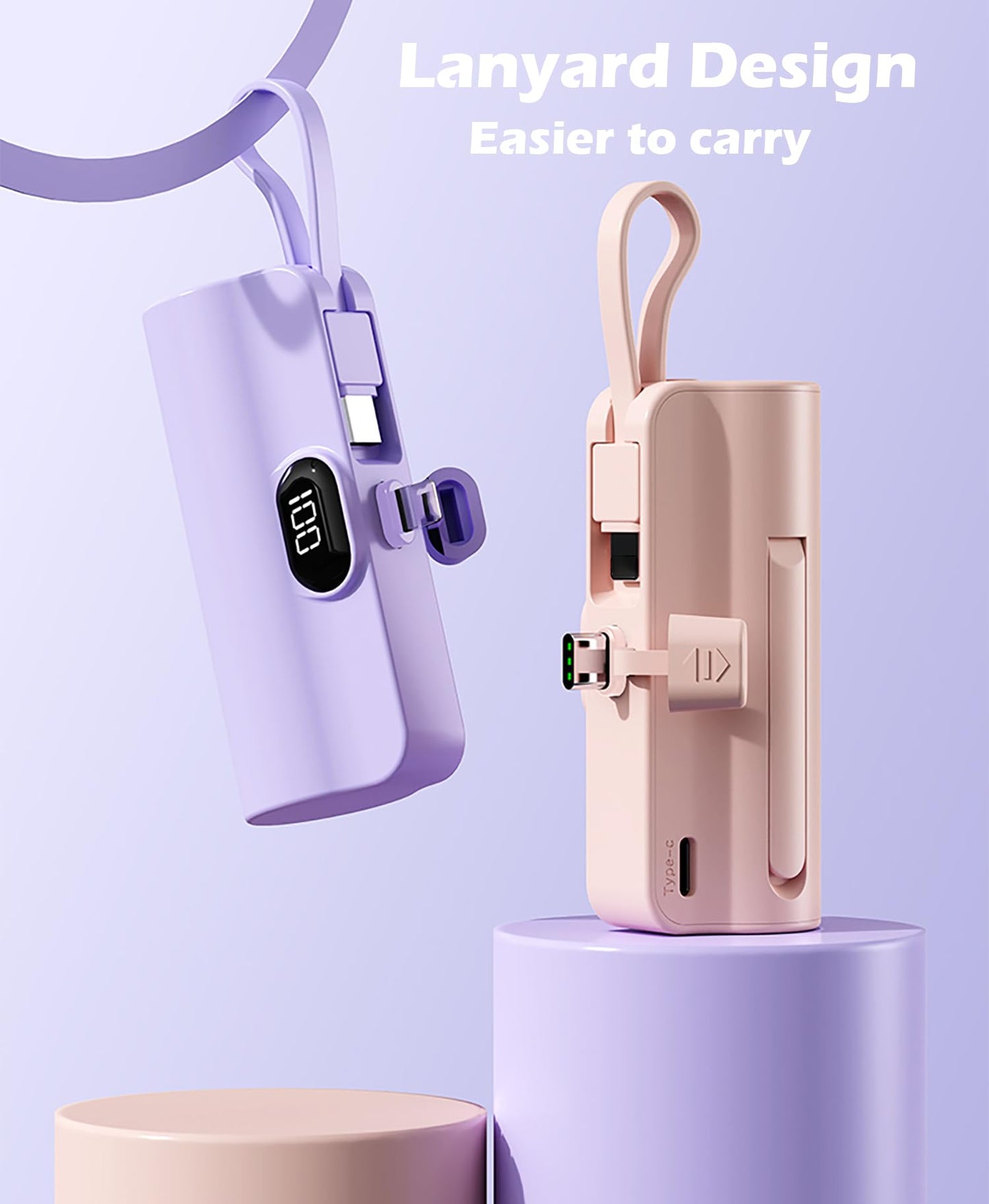 CooLuzer Mini Power Bank,Capsule Power Phone Charger 5500mAh,Portable Charger with Dual USB-C Ports for iPhone 17/16/15/15 plus/15 pro/15 pro Max/Android Phone/Samsung/Moto/LG etc (White)