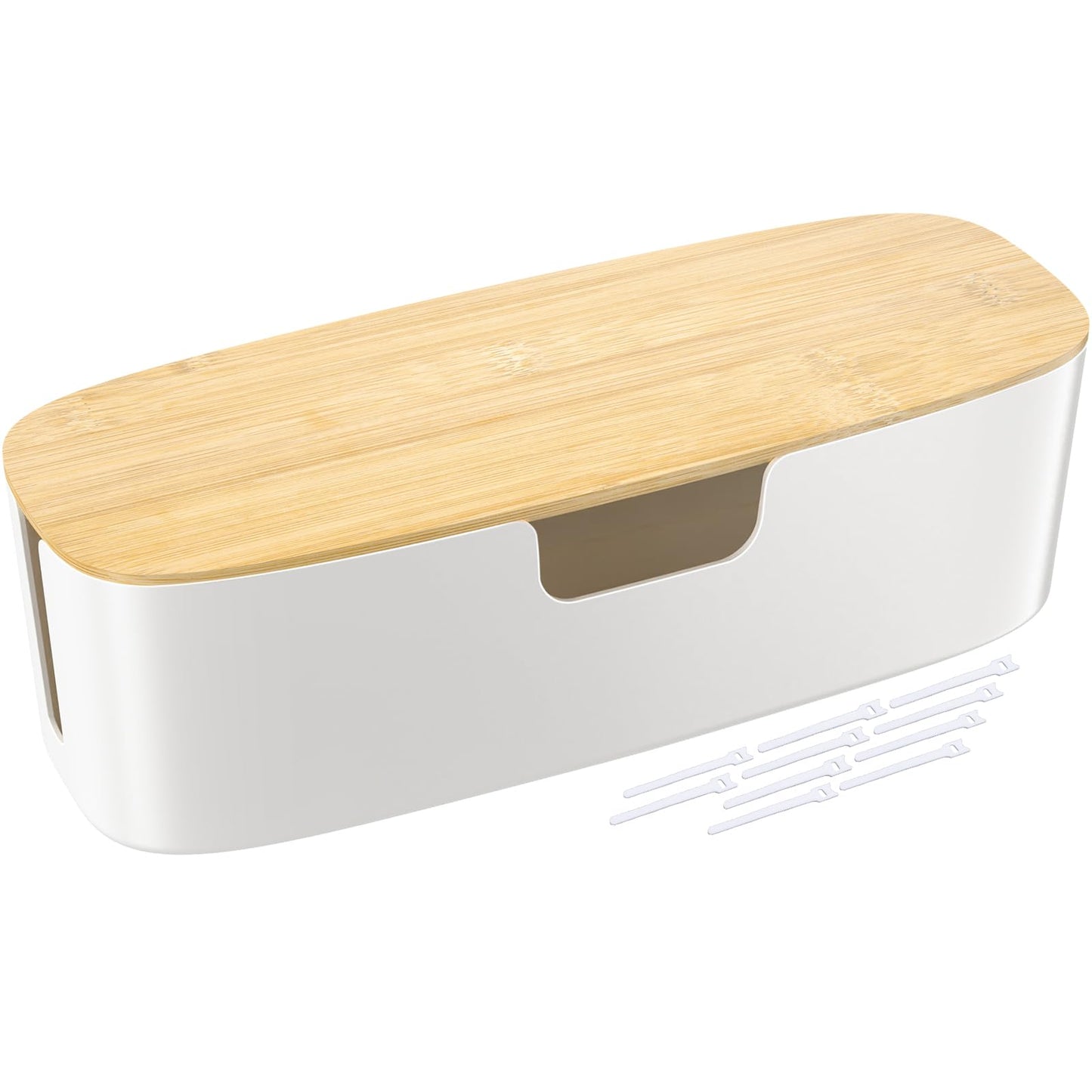 Large Cable Management Box - Cord Organize Box with Bamboo lid for Safe Home & Office, Cord Hider for Power Strip Under Desk, Cover TV Wires, Child & Pet Proof Cord Box, White