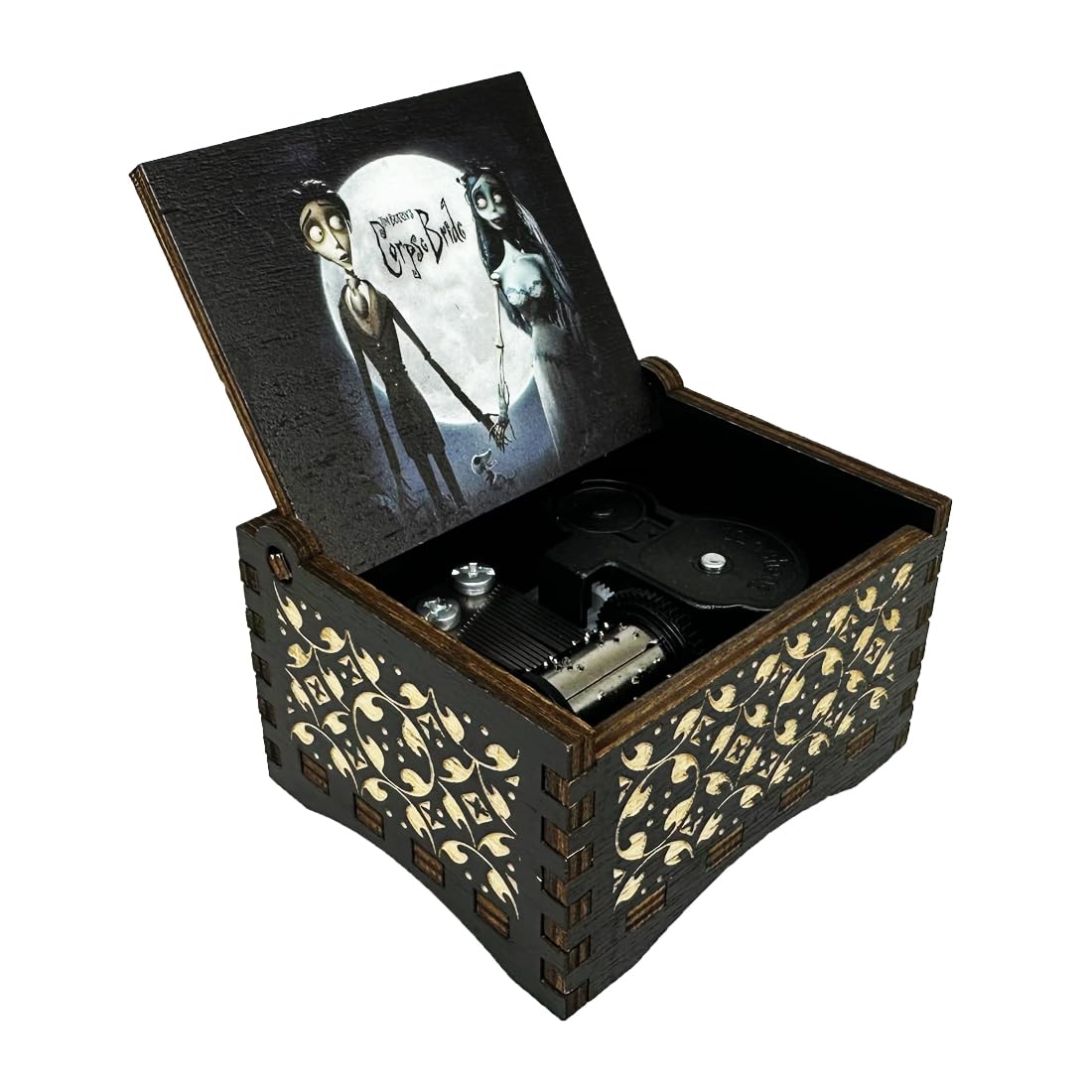 Youtang CorpseBride Wooden Music Box, Antique Engraved Case, Birthday Gift/Valentine's Day Gift/Mother's Day/Fathers Day/Children's Presents/Home Decoration/Collectibles (Wind up, Black)