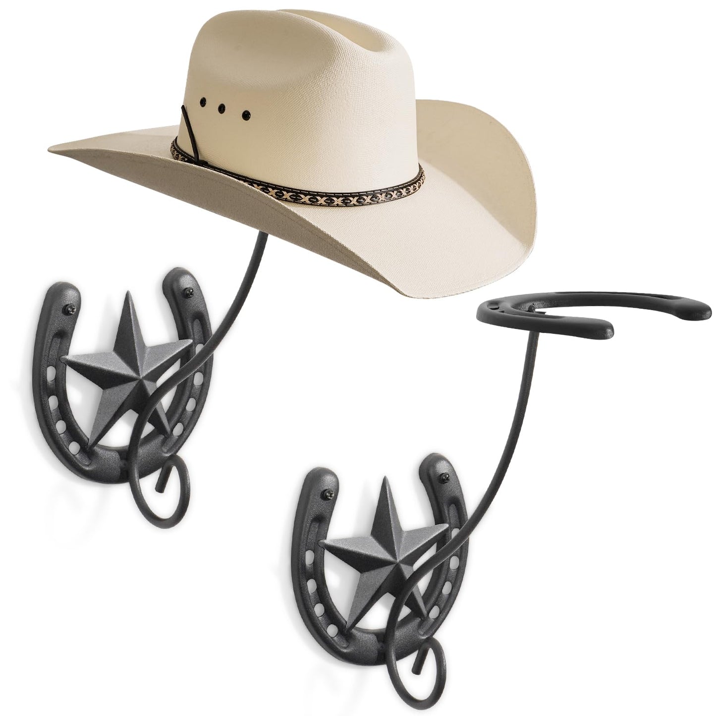 HYDERMUS Cowboy Hat Holder for Wall 2 Pack Metal Iron Cowboy Hat Rack Western Hat Hanger Horseshoe Hooks Storage Cowboy Hat Organizer Display Closet Living Room Western Gifts Wall Decor Black