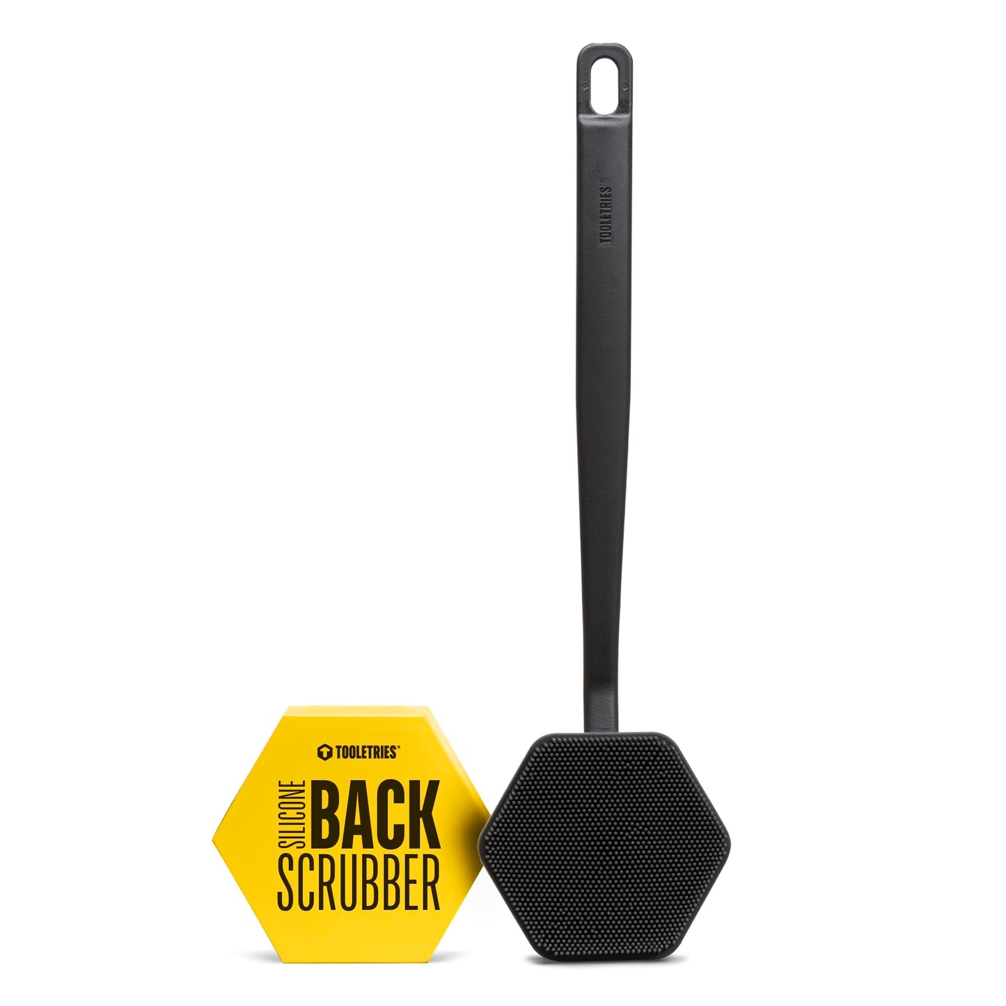 TOOLETRIES Silicone Back Scrubber for Shower – Exfoliating Back Brush for Men with Long Handle, Non Slip Grip – Body Washer to Clean Hard to Reach Areas, Durable Bath Accessory - Charcoal