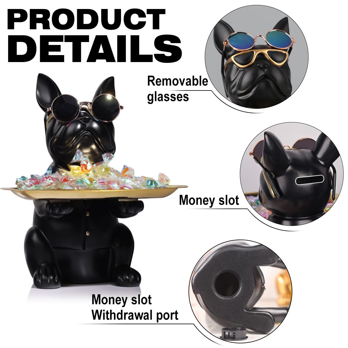 French Bulldog Gifts Statue Tray Organizer for Keys, Candy, Jewelry, Earrings, Entrance Piggy Bank - Modern Decor Resin French Bulldog Decor Entryway Table, Coffee Table, Office Desk, Home Decor