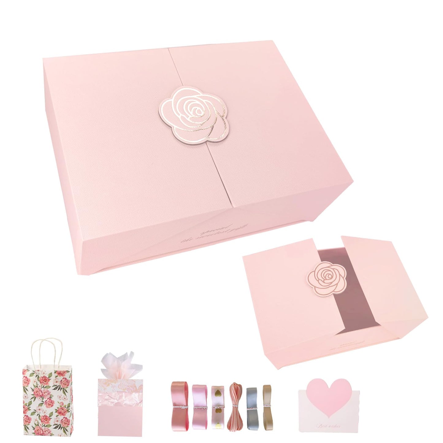 Elegant Small Pink Gift Box for Women with Lid & Accessories - Reusable Magnetic Closure Gift Presentation Set, Romantic and Beautiful Ready-to-Gift Box