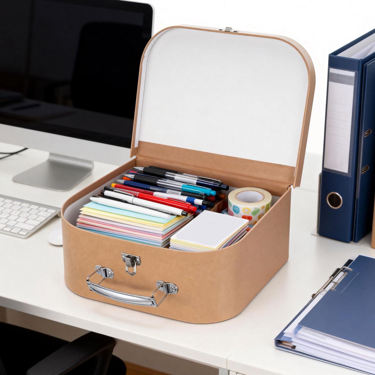POPETPOP Kraft Paper Suitcase Gift Packaging Box with Handle 10.03X7.48X3.93In Multi-Functional Decorative Storage Case for Jewelry Wedding and Small Items