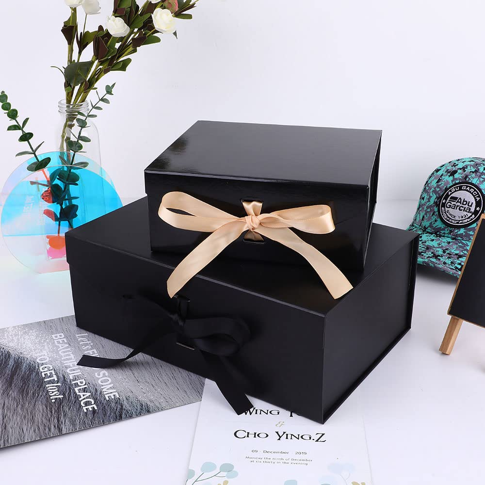 GoooodGift Extra Large Black Gift Box 19x16x6 Inches, Huge Gift Box with Ribbon Lid Magnetic Closure, Groomsman Proposal Box, Gift Boxes for Wedding Dress (Glossy Black)