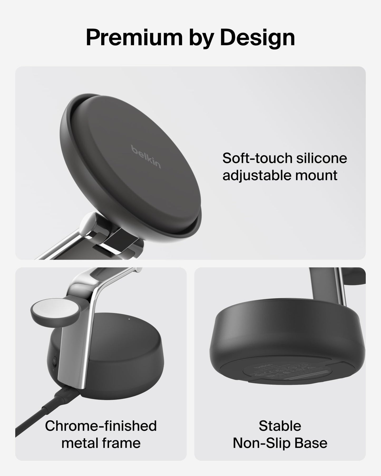 Belkin MagSafe Charger Compatible, 3-in-1 Charging Station, Qi2.2 25W w/Cooling Fan (On/Off Control) Magnetic Wireless Charger for iPhone 17, Apple Watch, AirPods, Pixel 10 (45W Adapter Included)