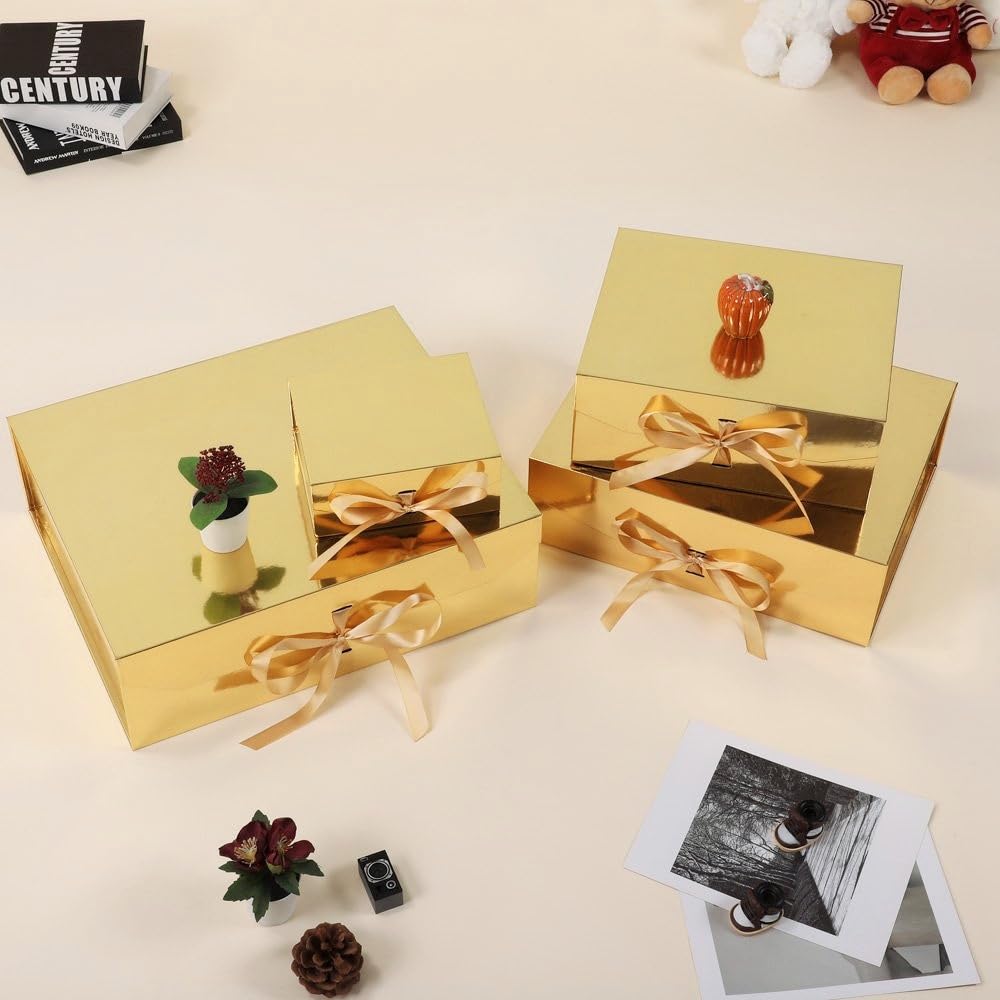 GoooodGift Extra Large Gift Box Gold 1 Pack 16x13.5x5.3 inch Luxury Gift Box for Presents with Magnetic Closure Lid Collapsible,Birthday,Christmas,Wedding,Contains Shredded Paper Filler