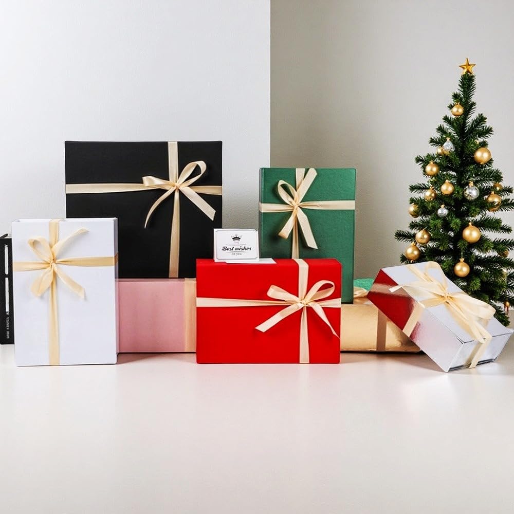 UoeRing 1 Pcs Gold Gift Box Large 13.5x11.8x4.7 inch Luxury Gift Box for Presents with Magnetic Closure Lid Collapsible,Birthday,Contains Card, Ribbon, Tissue Paper,Shredded Paper Filler
