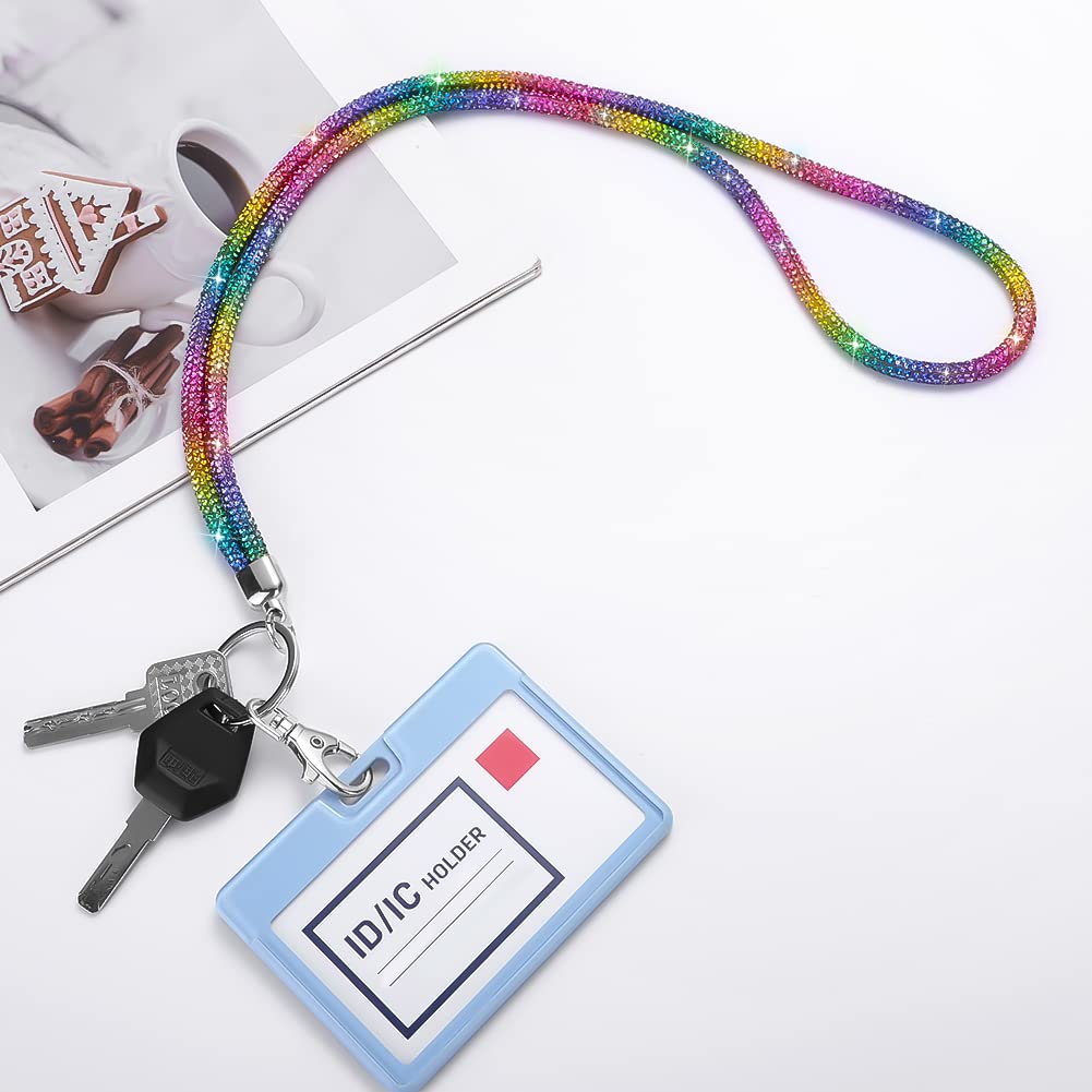 SAVORI Key Lanyard For Women, Rhinestone Lanyard Bling ID Card Holder Cute Neck Lanyard with Metal Clasp Keyring (6 Set)