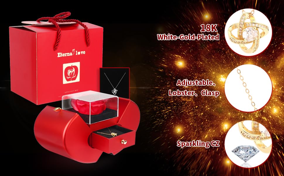 Preserved Handmade Red Rose With Hollow Clavicle Necklace,Jewelry Boxes With Necklace For Girlfriend,Wife,Mom With ''To My Love'' Card