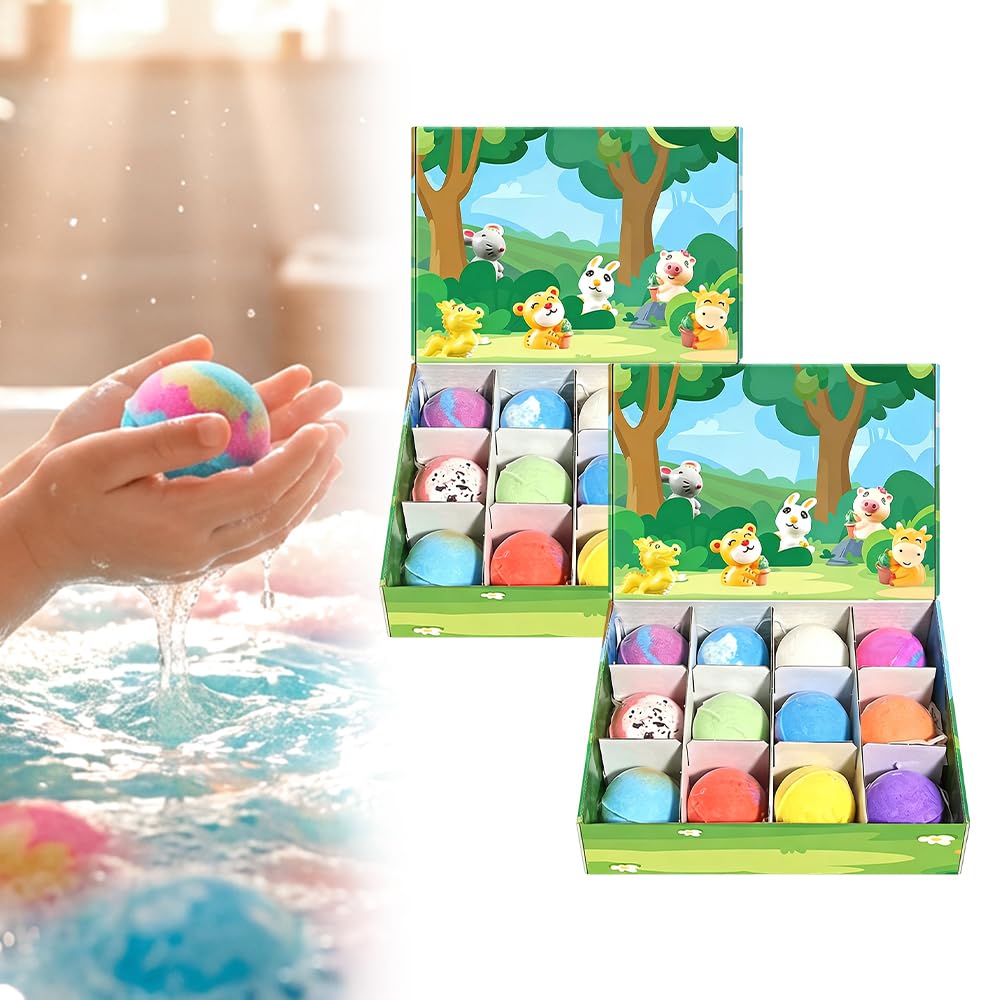 Bath Bombs with Surprise Inside, 2026 New 12/24 Pack Ocean Toy Bath Salt Ball Sleeve Box Bath Bombs, Animal Theme Fizzy Bubble Bath, Bath Fizzies Gift Set for Women (Land Animal 24Pack)