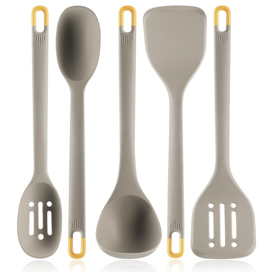 Silicone Kitchen Cooking Utensils Set: MOACC Heat Resistant 13inch Long Kitchen Gadgets, BPA Free Non Stick Rubber Cook Accessories For Food Prep, Frying, Serving, Basting (Light Grey)