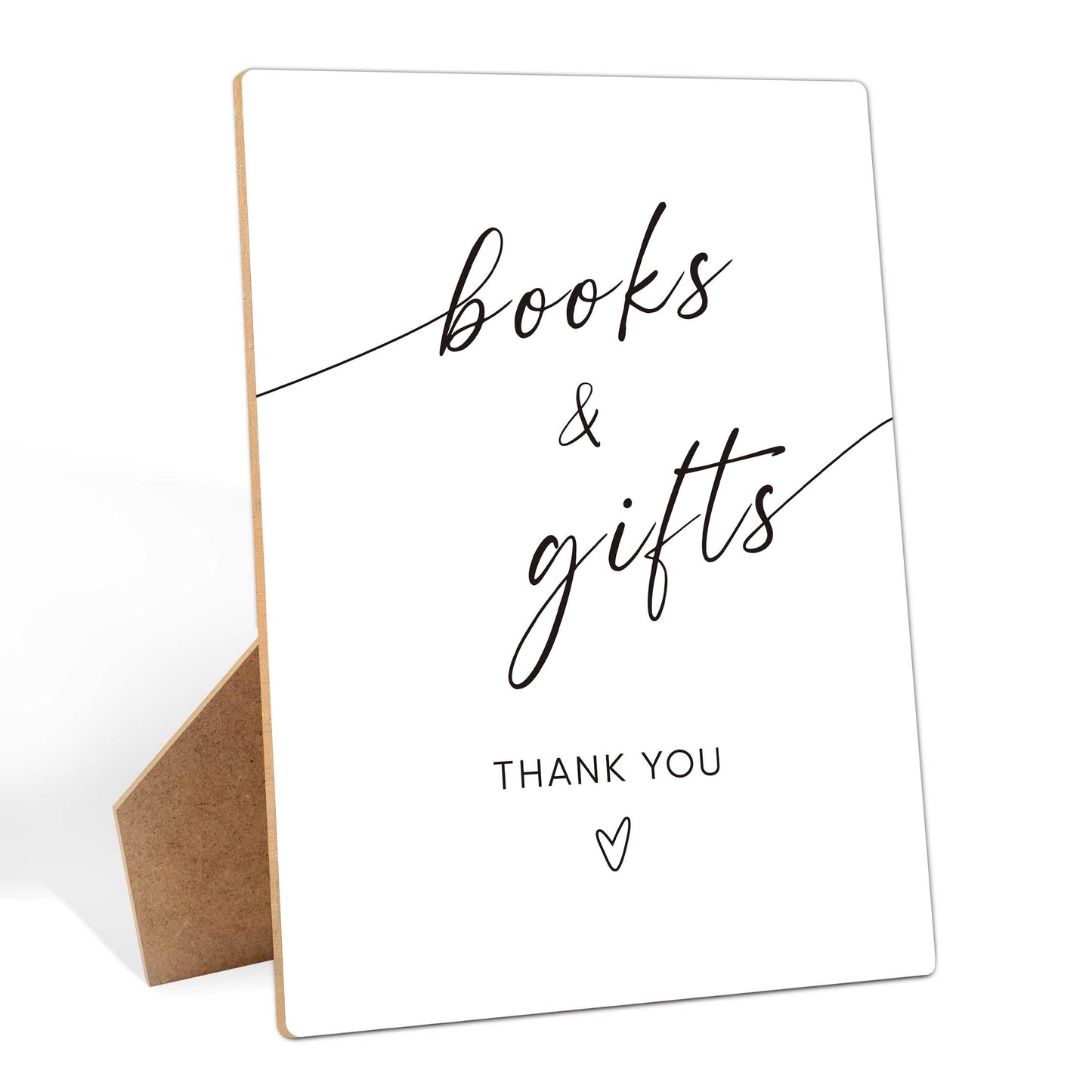 Books and Gifts Sign for Baby Shower Decorations, 8×11 Inches Gift Table Wooden Sign With Stand, Gender Neutral Tabletop Decor for Gender Reveal Party, Baby Shower Favor Supplies