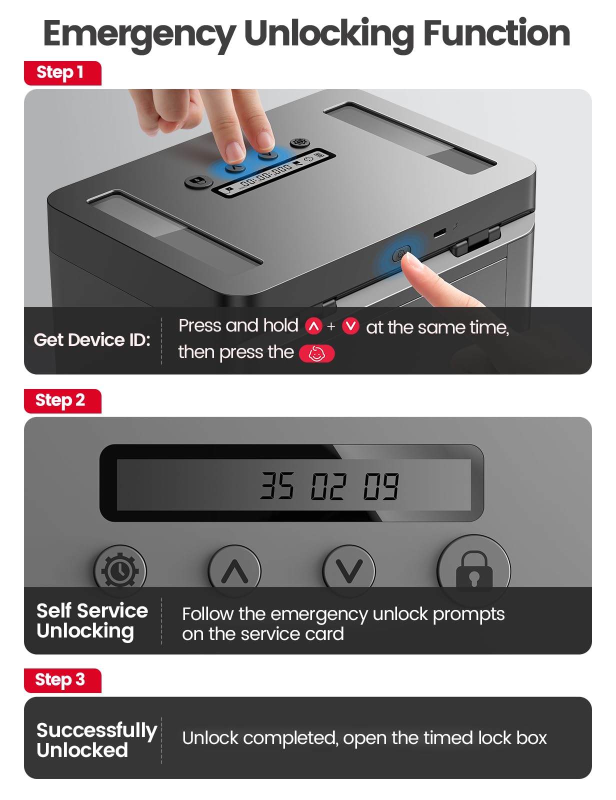Vaydeer Metal Time Lock Box, Phone Lock Box with Timer, Timed Locking Safe, Self-Control Container with USB C Charge,Child Lock, Audio Prompt, Time Release Storage Locker for Phone/Medicine