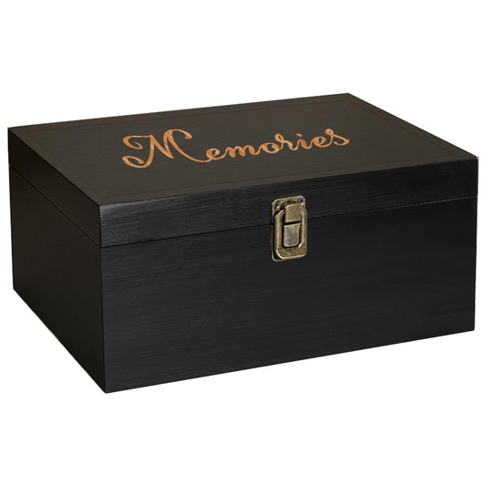 BeeGreeny Large Wooden Memory Box for Keepsakes, Premium Black Wooden Keepsakes Box with Lid for Memories, Weddings, Engraved Memory Keepsake Box, Decorative Storage Box