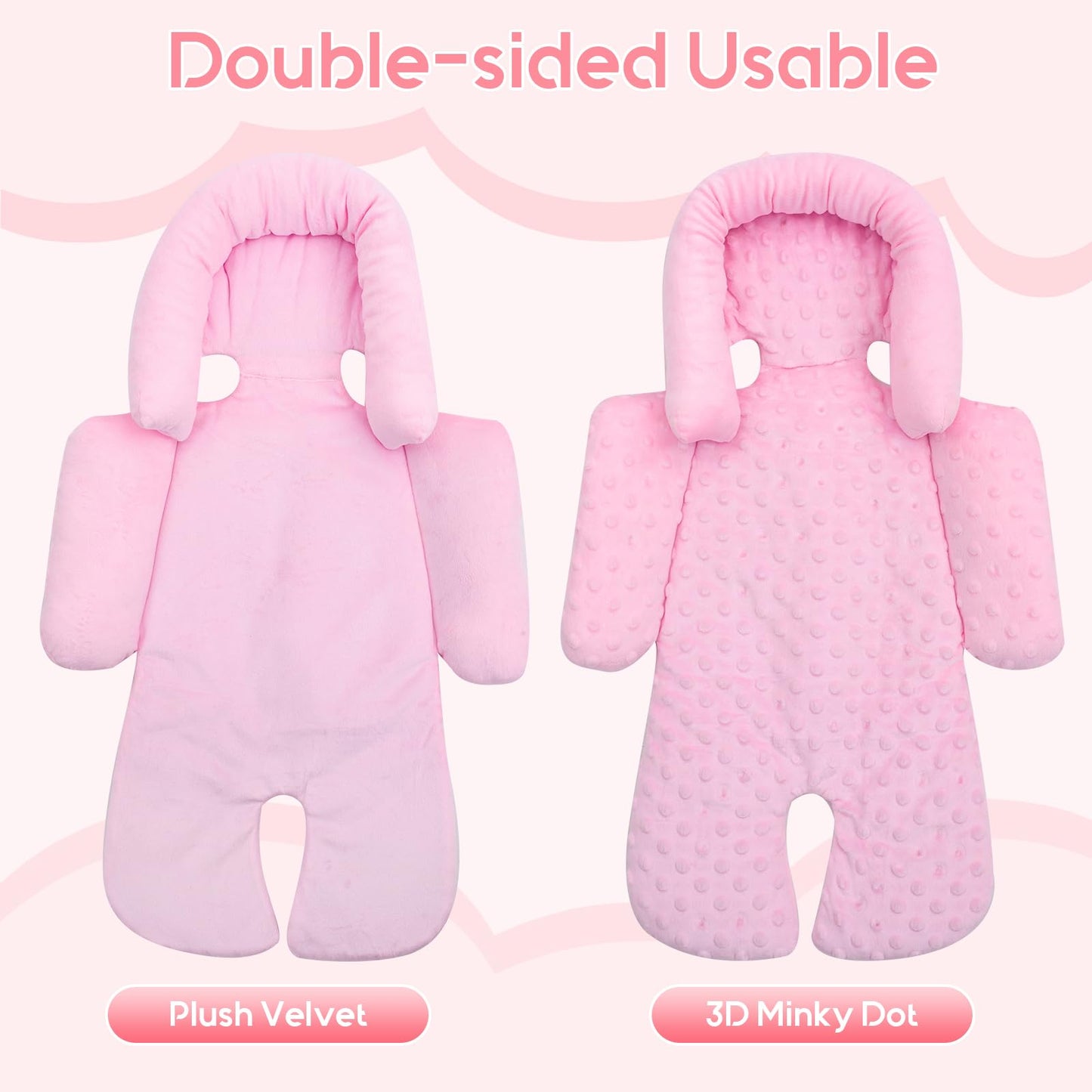 Infant Car Seat Insert with 3 Shoulder & Crocth Covers, Thickened Carseat Head and Body Support for Infant, Reversible Baby Car Seat Cushion for Boys Girls, Soft Mink Dot Newborn Insert for Preemie