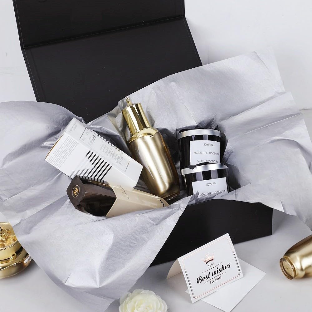 UoeRing 1 Pcs Black Gift Box 11.5x8x4 inch Luxury Gift Box for Presents with Magnetic Lid Collapsible,Birthday,Christmas,Contains Card, Ribbon, Tissue Paper,Shredded Paper Fille