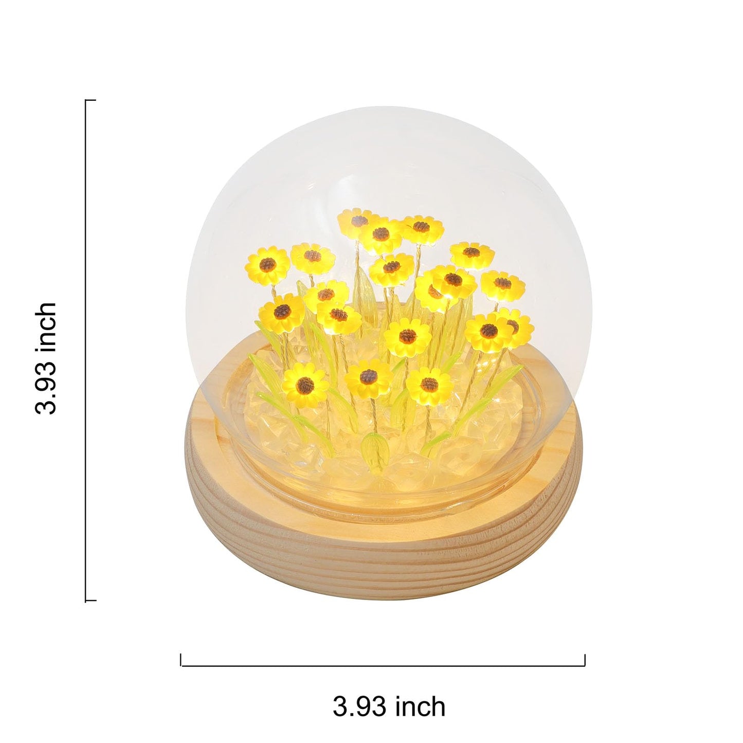 Sewinde Unique Sunflower Mothers Day Gifts for Mom, Sunflowers Night Light Small Glass Flower Lamp with Wooden Base for Home Decor,Cute Birthday Gift for Woman Girlfriend Sister Grandma Wife Her